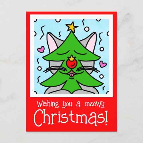 Cute Cat Face Christmas Tree Holiday Postcard