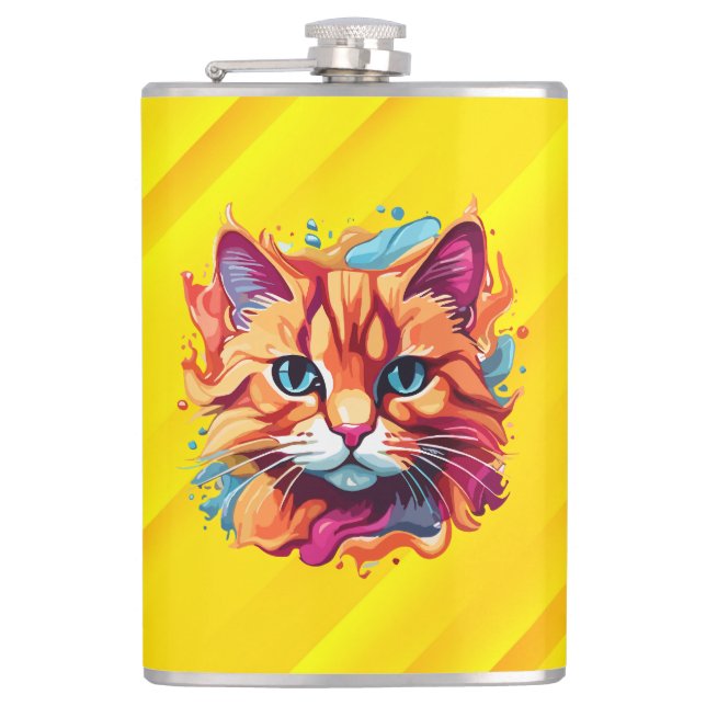 Cute Cat Face Digital Art-87002 Flask (Front)