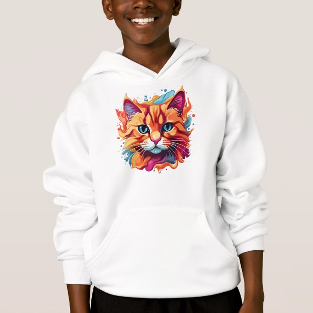 Cute Cat Face Digital Art-87002 Hoodie (Front)