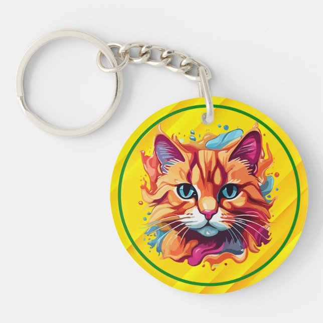 Cute Cat Face Digital Art-87002 Keychain (Front)