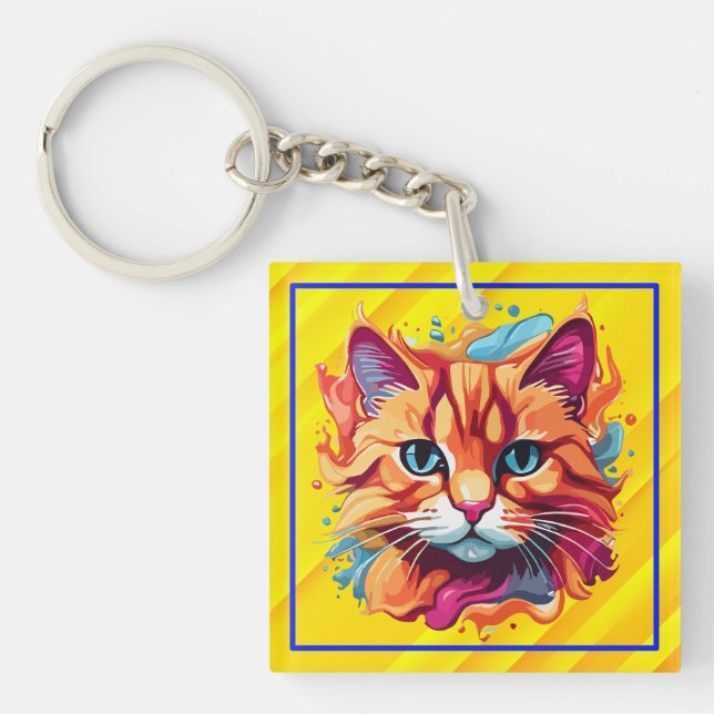 Cute Cat Face Digital Art-87002 Keychain (Front)