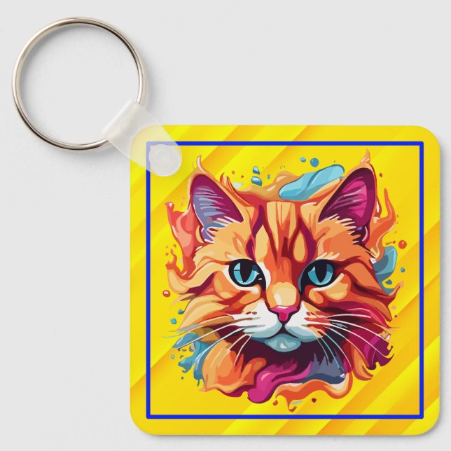 Cute Cat Face Digital Art-87002 Keychain (Front)