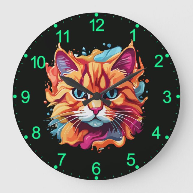 Cute Cat Face Digital Art-87002 Large Clock (Front)
