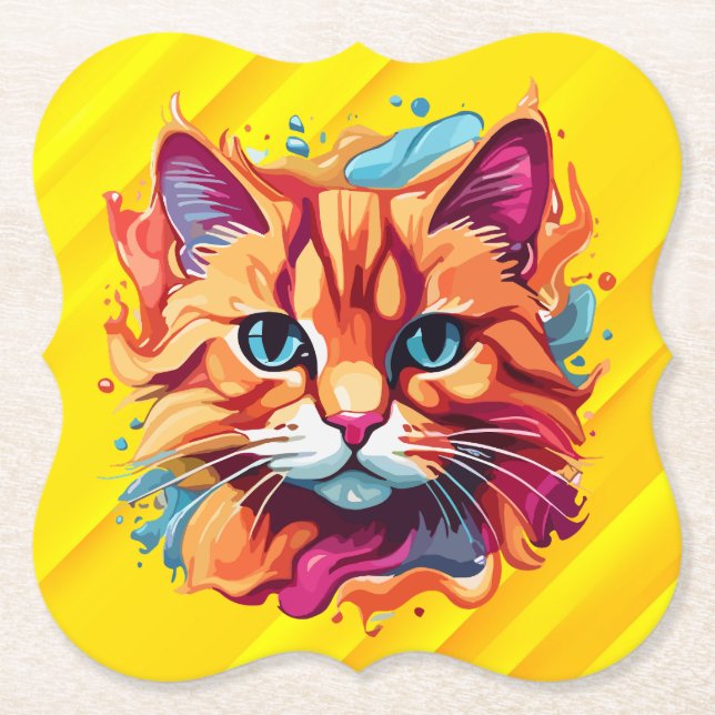 Cute Cat Face Digital Art-87002 Paper Coaster (Front)
