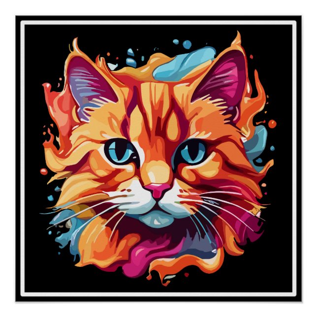 Cute Cat Face Digital Art-87002 Poster (Front)