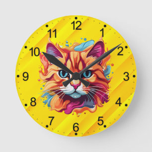Cute Cat Face Digital Art-87002 Round Clock