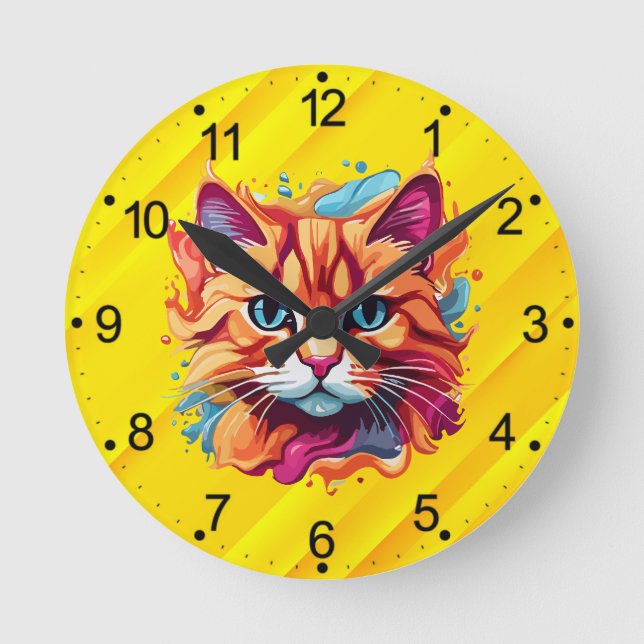 Cute Cat Face Digital Art-87002 Round Clock (Front)