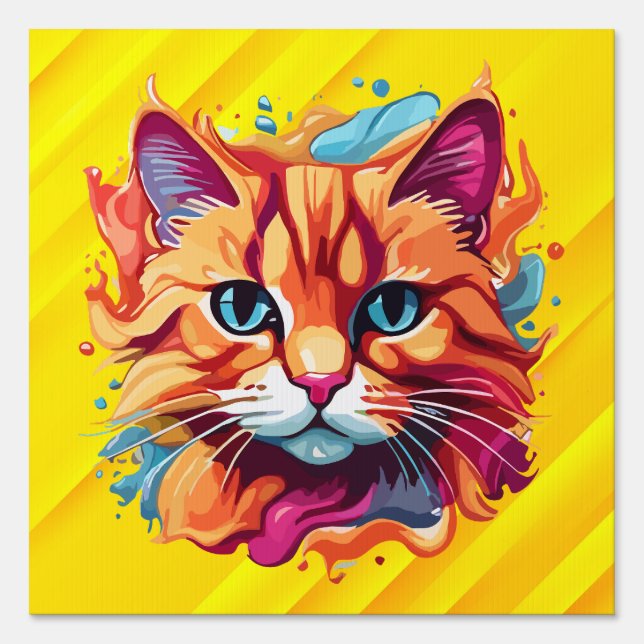 Cute Cat Face Digital Art-87002 Sign (Front)