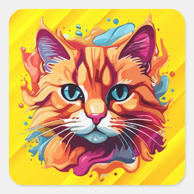 Cute Cat Face Digital Art-87002 Square Sticker (Front)