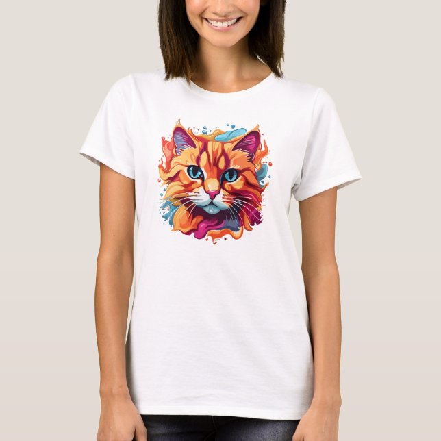 Cute Cat Face Digital Art-87002 T-Shirt (Front)