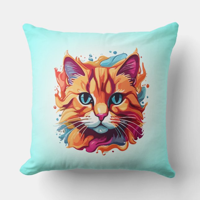 Cute Cat Face Digital Art-87002 Throw Pillow (Front)