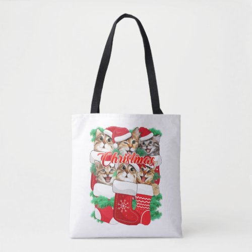 Cute Cat Face Expressions _ Christmas Cat Tote Bag