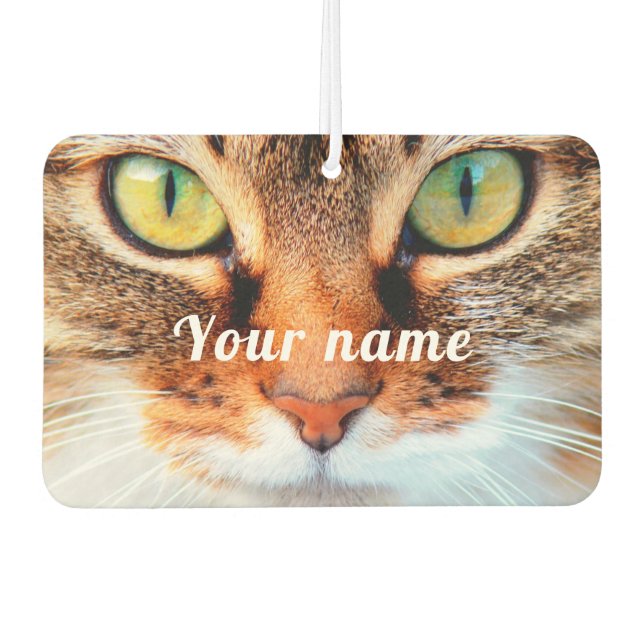 Cute cat face for cat lovers with custom name air freshener (Front)
