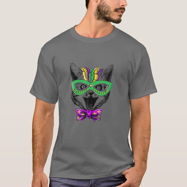 Cute Cat Face Funny Character Mardi Gras Carnival T-Shirt (Front)