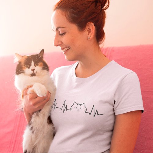 Cute Cat Face Heartbeat T_Shirt