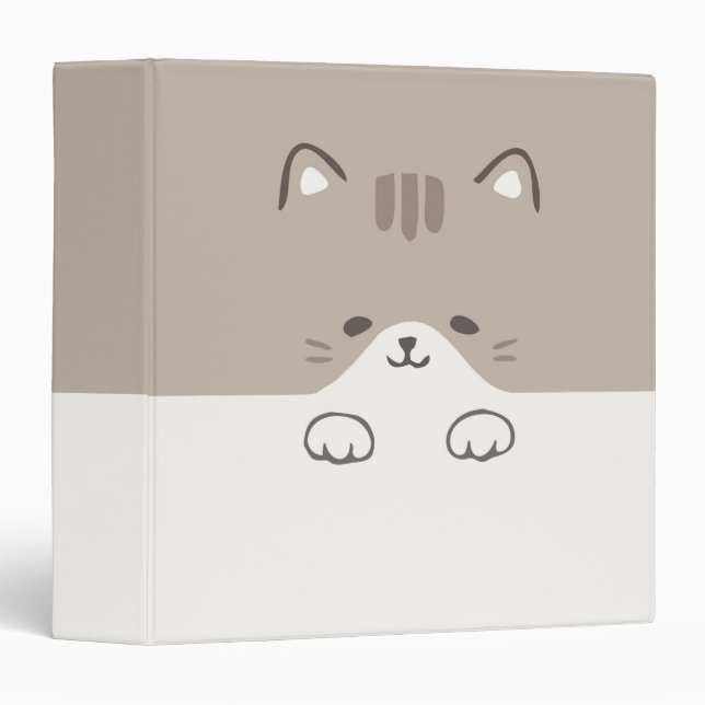 Cute Cat Face Illustration Minimalist Simple Blank 3 Ring Binder (Front/Spine)