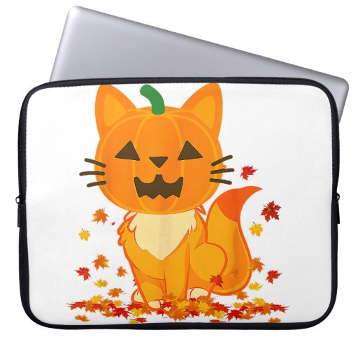 Cute Cat Face Jack O Lantern Pumpkin Halloween Aut Laptop Sleeve