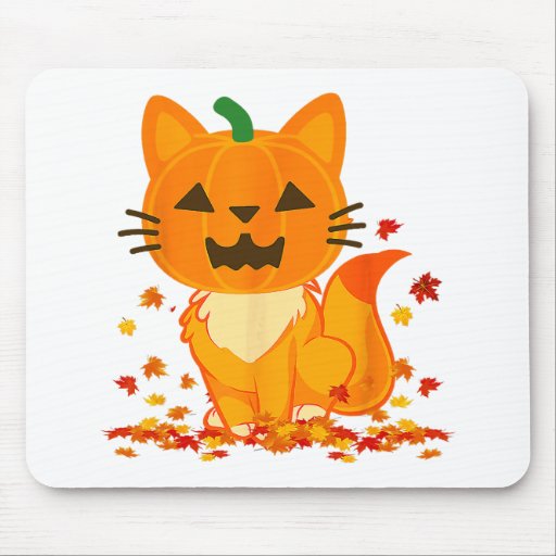 Cute Cat Face Jack O Lantern Pumpkin Halloween Aut Mouse Pad