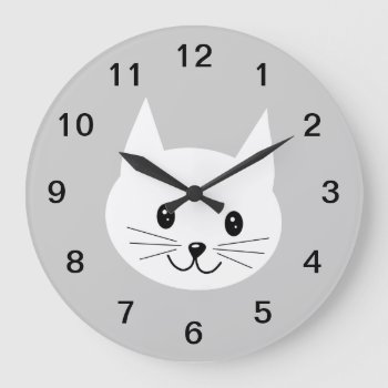Cute Cat Face. Large Clock by Animal_Art_By_Ali at Zazzle