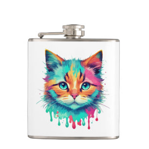 Cute Cat Face Multicolored Design-89059 Flask