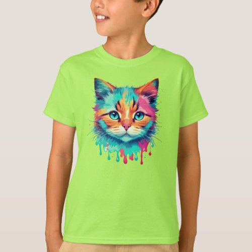 Cute Cat Face Multicolored Design  T_Shirt