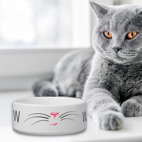 Cute Cat Face Name Monogram Bowl