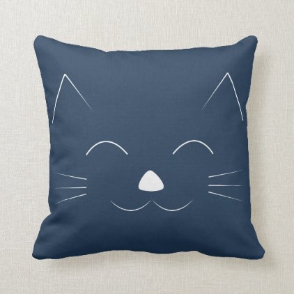 Cute Cat Face navy blue Throw Pillow