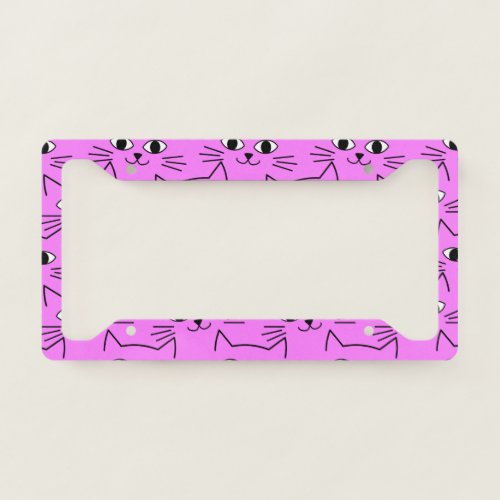 Cute Cat Face On Pink Pattern License Plate Frame