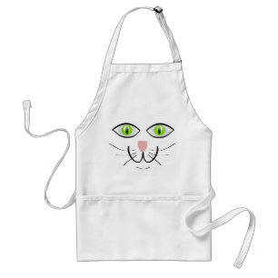 Cute Cat Face on White Adult Apron
