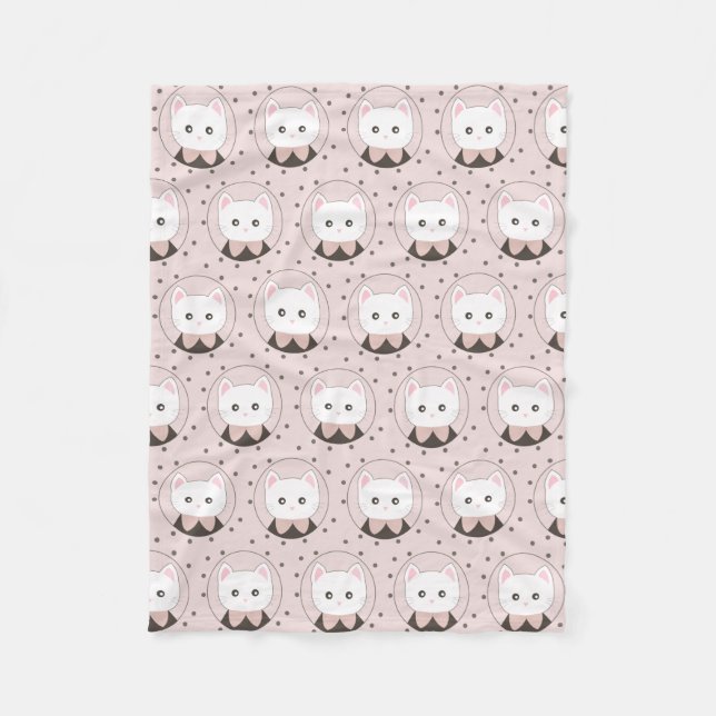 Cute Cat Face Pink Dotty Pattern  Fleece Blanket (Front)