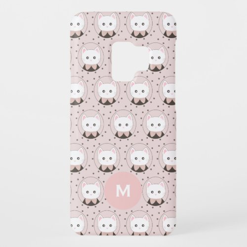 Cute Cat Face Pink Dotty Pattern Monogram Case_Mate Samsung Galaxy S9 Case