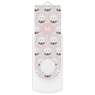 Cute Cat Face Pink Dotty Pattern Monogram Flash Drive