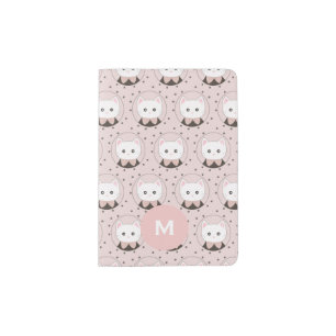 Cute Cat Face Pink Dotty Pattern Monogram Passport Holder