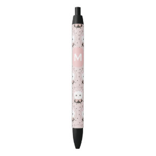 Cute Cat Face Pink Dotty Pattern Monogram Pen