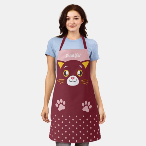 Cute Cat Face Polka Dots Changeable Colors Apron