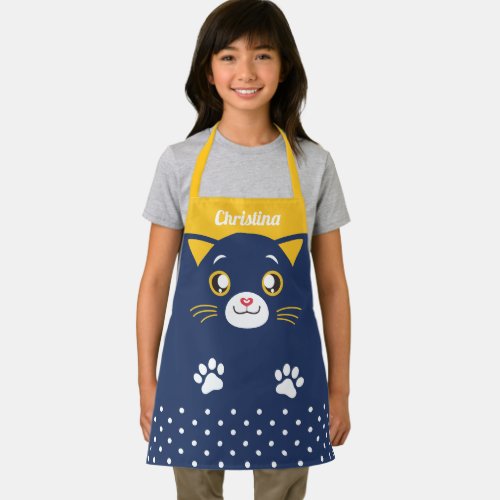 Cute Cat Face Polka Dots Child All_Over Print Apron