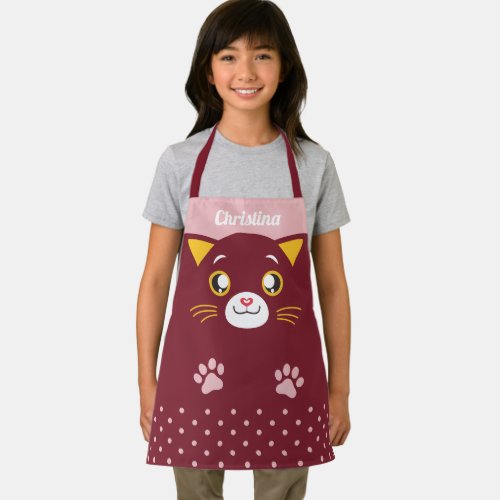 Cute Cat Face Polka Dots for Kids All_Over Print Apron