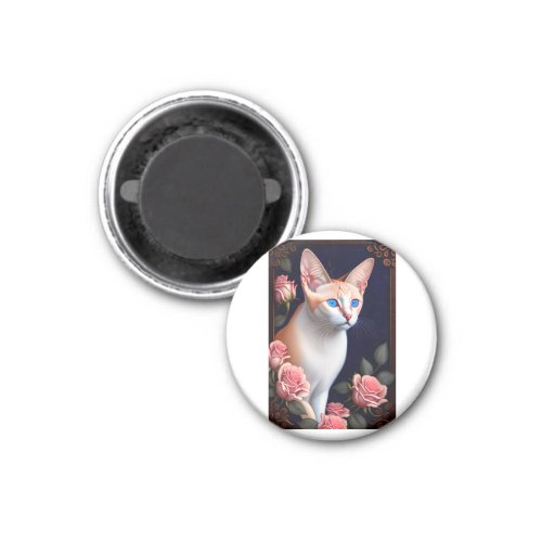 Cute Cat Face Portrait and Rose Flower Gift Magnet