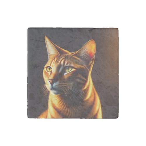 Cute Cat Face Portrait Painting Gift Stone Magnet