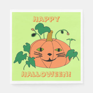 Cute Cat Face Pumpkin, Custom Halloween Napkins