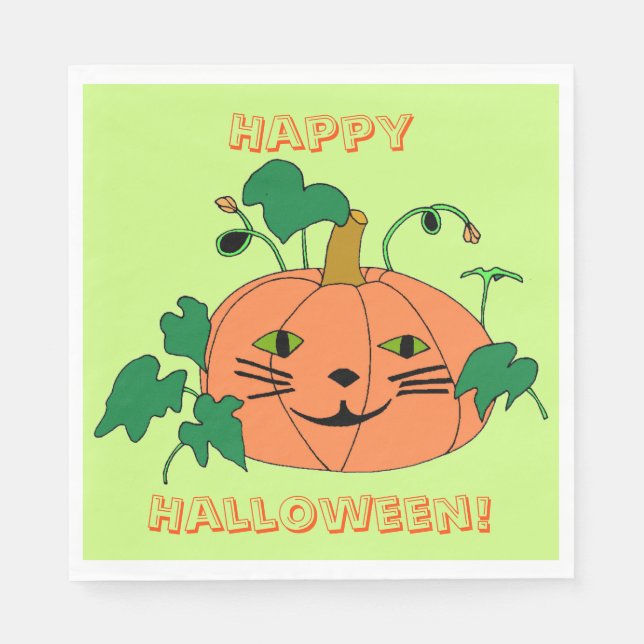 Cute Cat Face Pumpkin, Custom Halloween Napkins (Front)