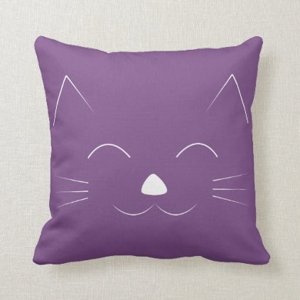 Cute Cat Face purple Throw Pillow