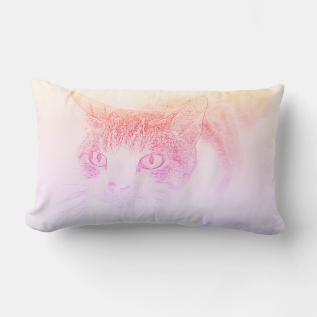 Cute Cat Face Sketch Cushion Throw Pillow (Front)