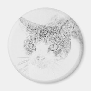 Cute Cat Face Sketch Magnet