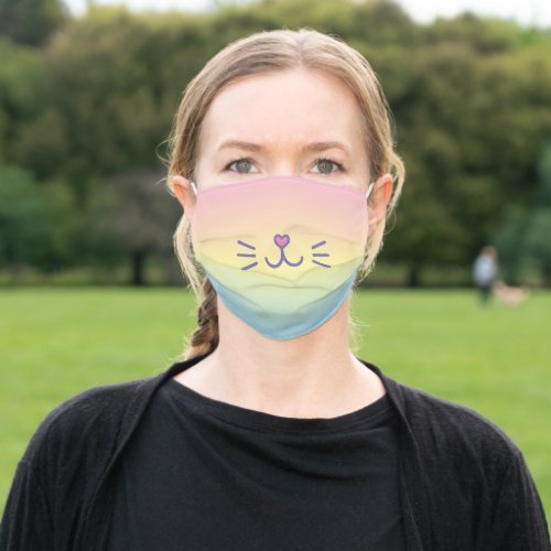 Cute Cat Face Smile on Pastel Rainbow Colors Adult Cloth Face Mask