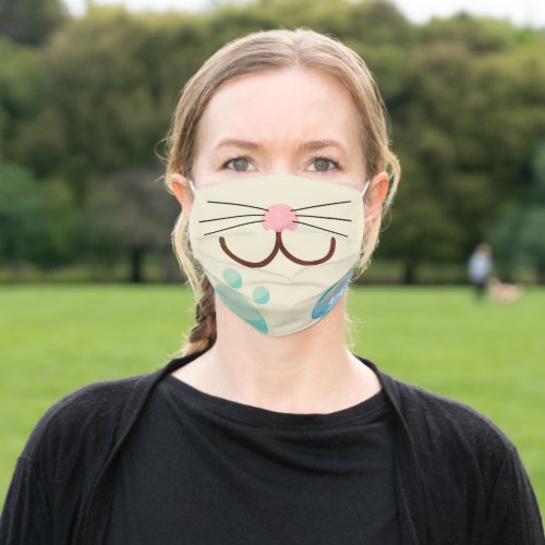 Cute Cat Face Smiling Whiskers Adult Cloth Face Mask