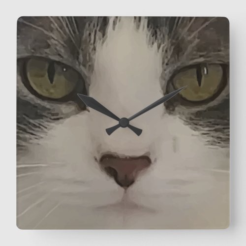 Cute Cat Face Square Wall Clock