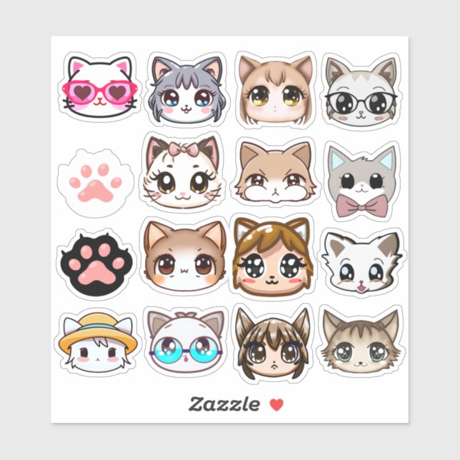 Cute Cat Face Stickers (Sheet)