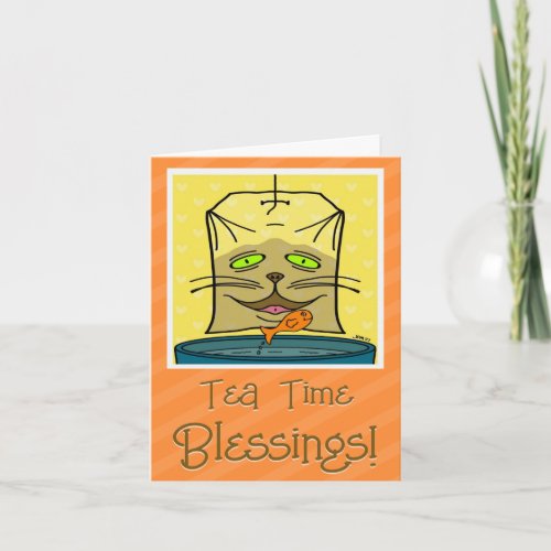 Cute Cat Face Tea Time Blessings Thinking Of You Card