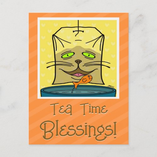 Cute Cat Face Tea Time Blessings Thinking Of You Postcard
